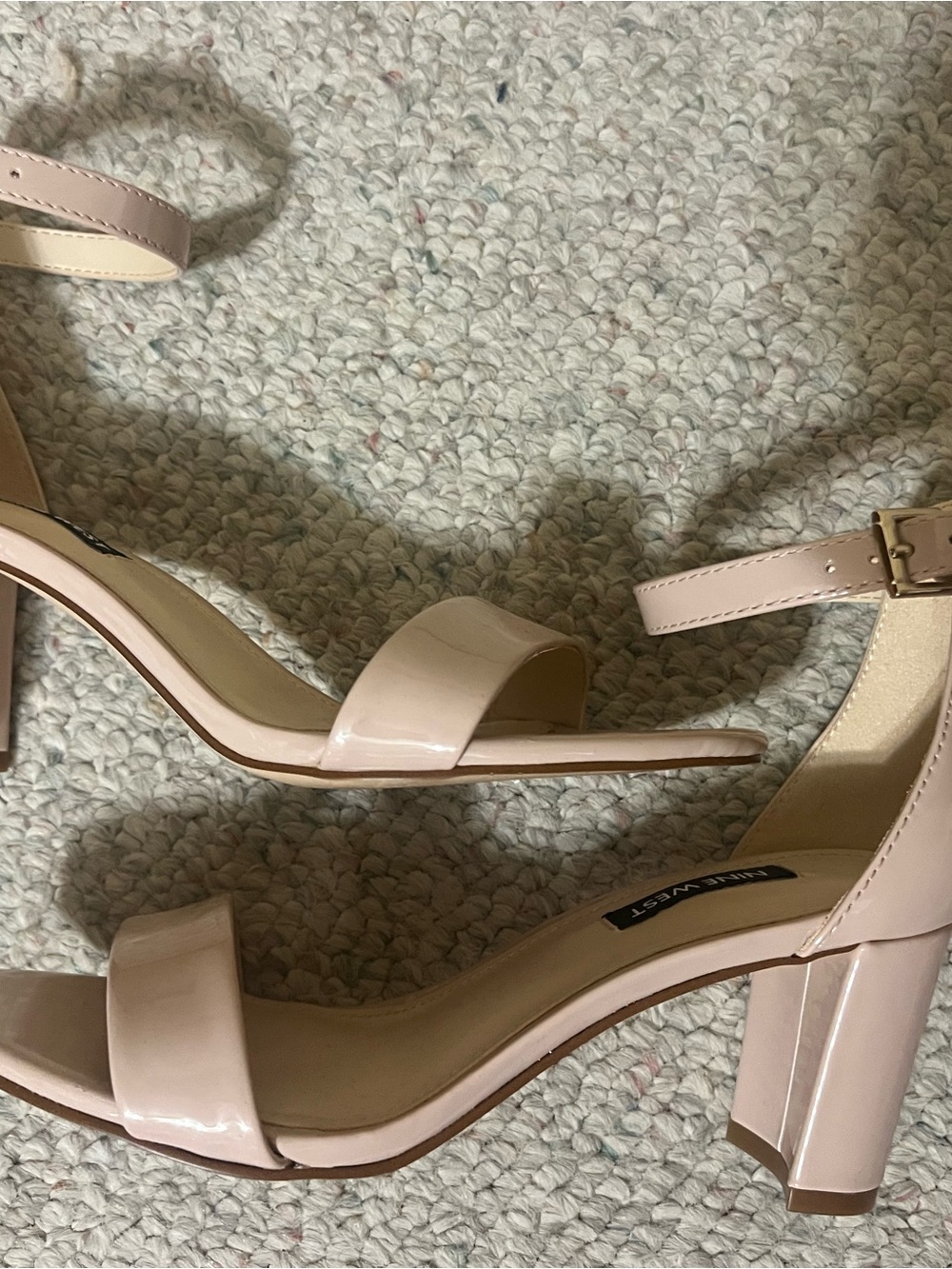 Nine West Wnpruce Nude Patent Block Heel Sandals Size 6.5M